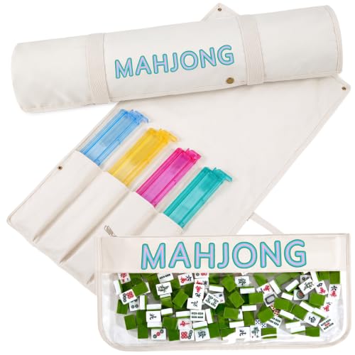 Yeyeplum 2 Pcs Mahjong Bags for Racks and Tiles Include Mahjong Tile Bag & Rack Bag, 37 Inch Protective Sleeve Tile Gift Accessory & Letter for Mah Jong Pusher, Not Include Racks& Tiles(White)