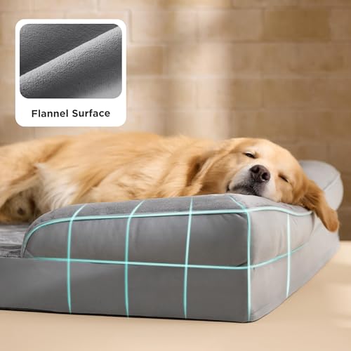 BEDSURE orthopädisches Hundebett Ergonomisches Hundesofa - 122x89 cm Hundecouch mit eierförmiger Kistenschaum für große Hunde, waschbar rutschfest Hundebetten, grau