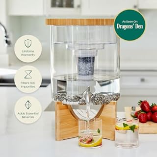 Santevia Glass Water Filtration System – Countertop Filter for Fluoride and Chlorine Removal, Adds Minerals, Balances pH, Home Water Purifier, Fluoride Filter, Alkaline