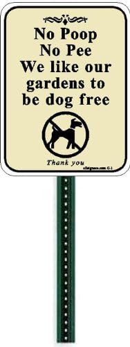 Small Discreet No Poop or Pee Sign and 1ft Steel Post Mounted To Place In Your Lawn Or Garden