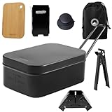 MiliCamp 黒メスティン ラージ 7点セット ノンスティック加工 焦げ付きにくい 飯盒 ソロキャンプ道具 軽量 グランピング 目盛り付 絞り加工 車中泊 アウトドア用品