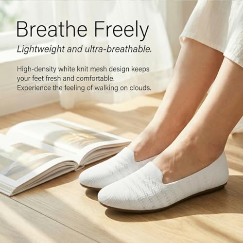 Image of poemlady Women's Ballet Flat Shoes Dress Shoes Knit Round Toe Slip On Ballerina Walking Flats Shoes for Woman Low Wedge Casual