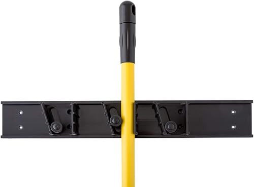Miniatura 2 de Restaurantware Soporte de pared para escoba de 17.7 pulgadas, 1 soporte de trapeador de diseño a presión, 3 ranuras personalizables, tornillos