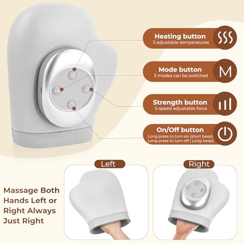 Miniatura 5 de Masajeador de Manos Eléctricos Inalámbrico con Calor y Compresión, 3 Modos 5 Niveles, Masajeador Eléctrico de Mano para el Alivio de la Artritis y el Túnel Carpiano, Regalo para Hombres y Mujeres