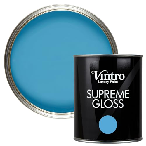 Vintro Paint | Gloss Paint | for Walls | Wood | Trim | Gloss Furniture Paint | Interior & Exterior Use. 1 Litre (Blue - Trinity)