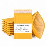 Fuxury Bubble Mailers 4x8" 200 Pack Kraft Padded Envelopes Usable Size 4x7 Strong Self Seal Padded Mailers, Thick Bubble Envelopes for Shipping Jewelry, Trading Cards, Small Business #000 Yellow