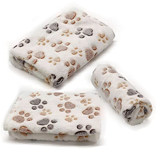 Image of SORKUT 1 Pack 3 Puppy Dog Blankets Super Soft Warm Sleep Mat Fluffy Premium Fleece Pet Blanket Flannel Throw for Dog Puppy Cat - Paw Print Beige /Pink /Brown Large(40 inchx30 inch)