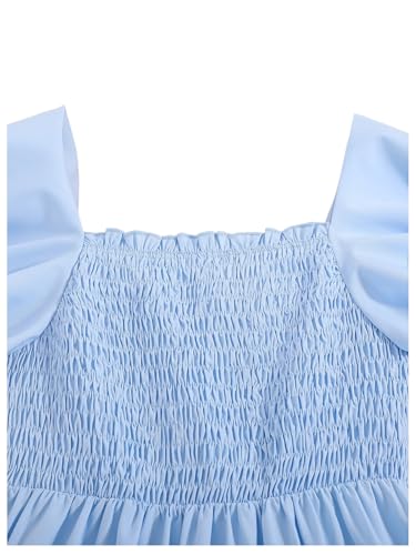 WDIRARA Girl's Square Neck Layered Ruffle Cap Sleeve Dress Smocked A Line Dresses3