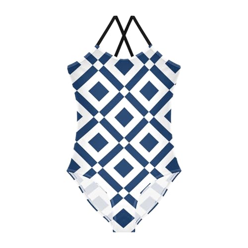 GuoChe Abstract Zigzag and Rhombus Blue Swimsuit for Girls 1-Piecing Toddler Swim Suits for Girls Toddler