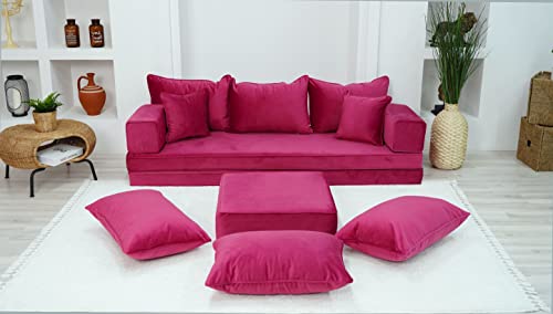 Rosa Bodensofas aus Samt, Stoffkissen aus Samt, Samtsofas, Bodensofas aus...