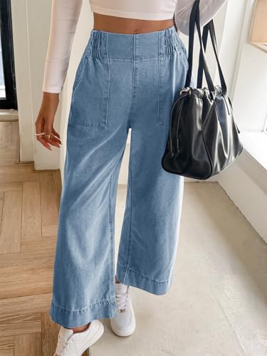 Cicy Bell Womens Wide Legs Baggy Jeans Elastic High Waisted Casual Loose Boyfriend Denim Pants with Pockets3