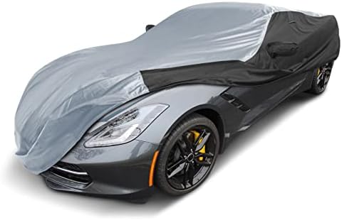 Coverland Premium Plus Custom Fit Car Cover 2014-2019 Chevy Corvette C7 Waterproof All-Weather Rain Snow UV Sun Hail Protector, Full Exterior Indoor Outdoor Car Cover (2-Tone - Black/Gray)