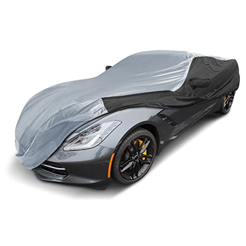 Coverland Premium Plus Custom Fit Car Cover 2014-2019 Chevy Corvette C7 Waterproof All-Weather Rain Snow Uv Sun Hail Protector, Full Exterior Indoor Outdoor Car Cover (2-Tone - Black/Gray) #TOP8