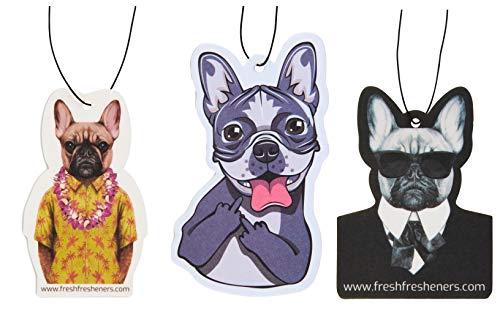 Image of Fresh Fresheners Cute Funny Dog Car Air Fresheners Scented With Premium Oils 3-Pack (Frenchie Lover)