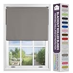 FURNISHED Blackout Roller Blind with Metal Fittings Trimmable Insulated Thermal Fabric Heavy-duty Easy Install Brackets Window Roller Blinds - Dark Grey, 80W x 165H cm