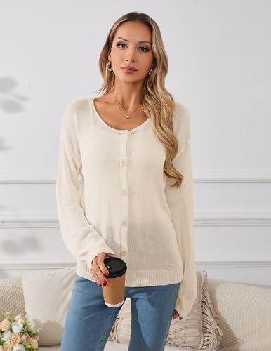 Womens Lightweight Button Down Cardigan Sweater Fall 2025 Thin Sheer Knit Crew Neck Long Sleeve Pullover Sweaters2