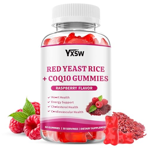 YXSW Red Yeast Rice with CoQ10 Gummies Red Yeast Rice 600mg with CoQ10 30mg Supplements for Energy Support Sugar-Free Vegan Raspberry Flavor 60 Count