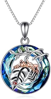 YAFEINI Crystal Frog Necklace Ladybird Pendant 925 Sterling Silver Jewellery Gifts for Women Girls Mum