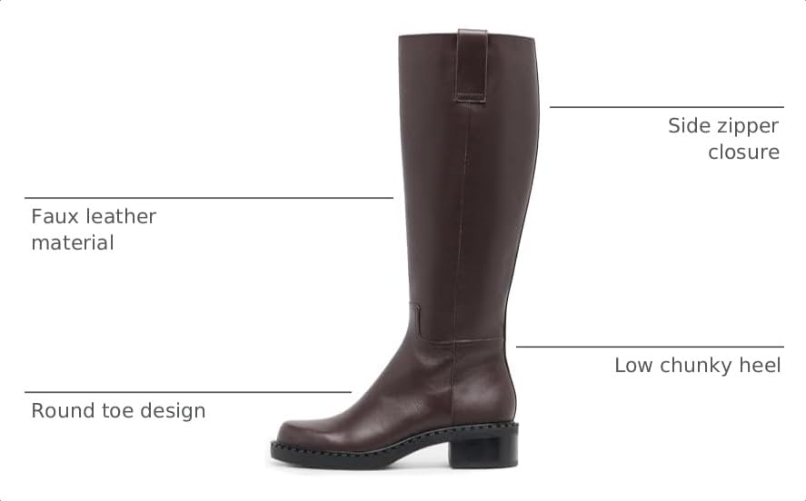 Image of KaroNairy Women Knee High Boots Faux Leather Long Boots Low Chunky Heel Square Toe Side Zipper Fall Tall Boots