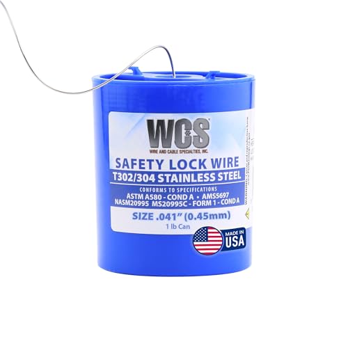 WCS .041 Stainless Steel Safety Lock Wire, T302/304, NASM20995C MS20995C, ASTM A580 Condition A, AMS5697, 1 lb Dispenser Can, Approx 221 ft