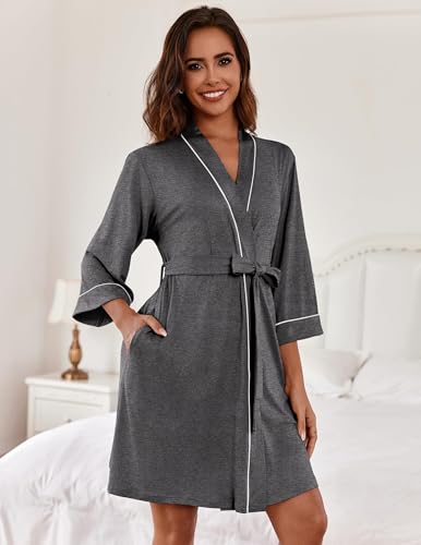 Image of Ekouaer Women Robes Knee Length Kimono Bathrobe Lightweight Soft Sleepwear