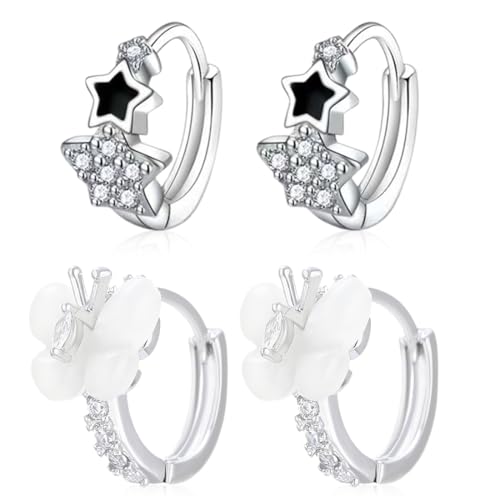 YAPKOLV Boucles d'oreilles en argent 925 pour fille, hypoallergéniques, papillon, étoile