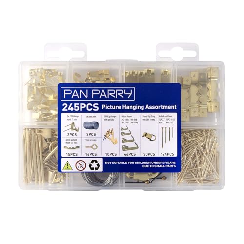 Image of 245 PCS Picture Hanging Kit, Picture Hangers Assorted Kit with Heavy Duty Wall Hooks, Sawtooth, Picture Wire, D Rings, Hardware Nails, Eye Hooks and Picture Hanging Tool for Frame Canvas Mounting