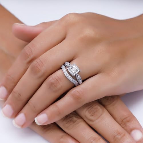 1/5 Carat Round Cut White Natural Diamond Cascading Engagement Bridal Ring Set Jewelry For Women In 14k Gold Over Sterling Silver (0.20 Cttw, Color- I-J, Clarity- I2-I3)3