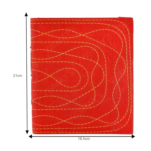 Image of VISMAY'S Red Diary with Yellow Pages 90 GSM Paper Handmade Traditional Bahi Khata Book Manifestation Diary for Dream Wish Goal Quality Notebook for Writing and Success (Vintage Red)