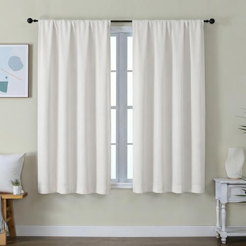 Image of Simplebrand Ava Ivory Short Light Filtering Curtains for Bedroom 54 Inches Long 2 Panels Set, Solid Thermal Insulated, Energy Saving Window Treatment Curtains Light Filtering Drapes, W40 x L54 Inch