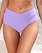 Women V Cut Full Coverage Bikini Bottom - High Waist Swim Bathing Suit Bottoms Cross V Front Swimsuit Lavender Purple L