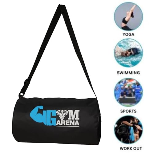 Image of Gym Multi-Purpose Sports Duffle Bag, Black with Blue Logo, Workout, Swimming, Yoga Training Bag
