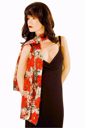 Bright Poinsettia Christmas Scarves with Removable Tag3