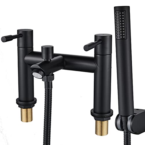 Luckyhome Mitigeur de baignoire douche double levier en laiton massif chromé avec douchette, noir