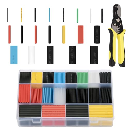 Ginsco 670 pcs 2:1 Heat Shrink Tubing Kit with Wire Stripper Cutter, 6 Colors 13 Sizes 20 Types Assorted Sleeving Tube Wrap Cable Kit, Electrical Heat Shrink Tubes for DIY Home Automotive Industrial