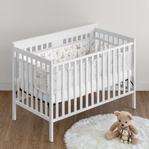 Image of Sweet Jojo Designs + BreathableBaby 2-Piece Breathable Mesh Crib Liner Set (Woodland Deer Floral) for Girls, Baby, Infants /Newborn Nursery (Boho, Bohemian, Watercolor, Forest Animal, Shabby Chic)