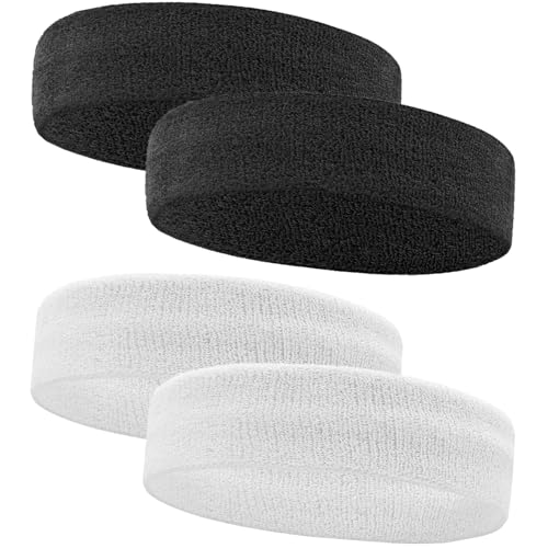 Image of 4 Pack Sweatbands Sports Headband for Men and Women, Moisture Wicking Athletic Workout Headband for Running, Tennis, Basketball, Yoga, Gym Stretchy Unisex Sweatband