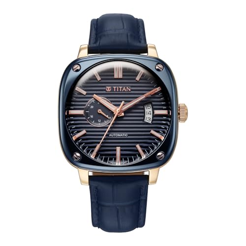 Image of Titan Vintage Concealed Automatic Analog with Blue Dial Blue Leather Strap Watch for Men - 90225KL02