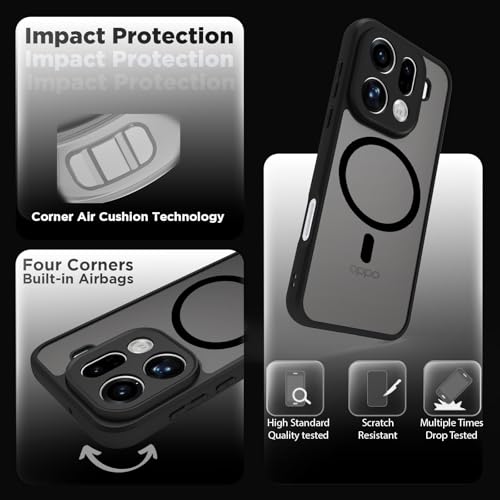 Image of RIGGEAR Shockproof Sleek Hybrid Armor Magnetic Back Cover Case Compatible with MagSafe Accessories for Oppo Find X9 Pro 5G (Smoke Black Matte PC + TPU Black Bumper)