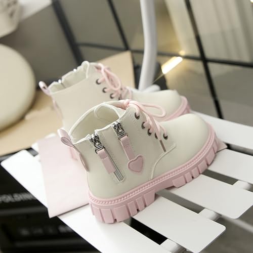 Girls Cute Ankle Boots Lace Up Combat Boot Side Zipper Comfortable Heart Print Non-Slip Short Boots3