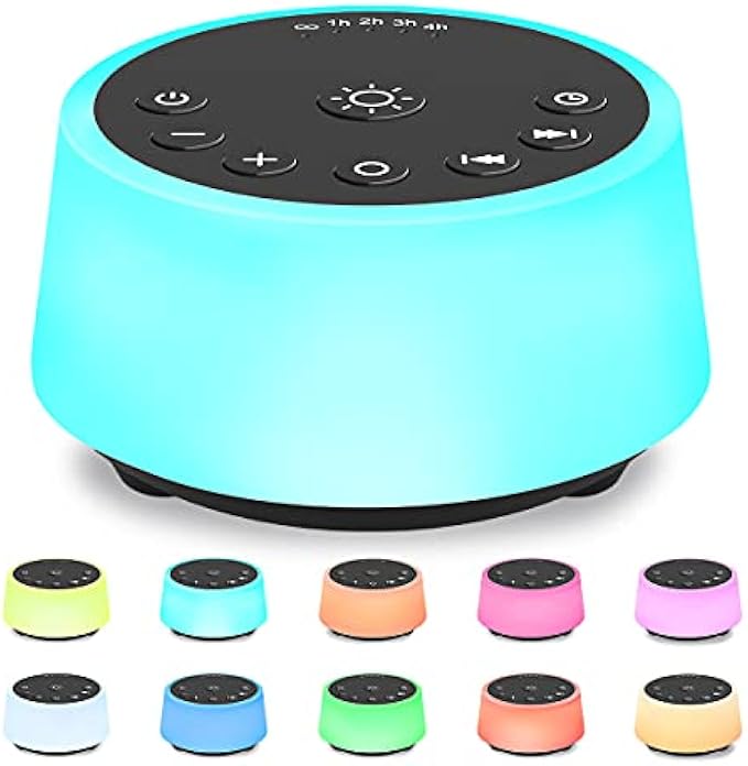 Color Noise Sound Machines with 10 Colors Night Light 25 Soothing Sounds and Sleep White Noise Machine 32 Volume Levels 5 Timers Adjustable Brightness Memory Function for Adults Kids Baby (Black)
