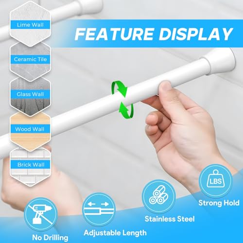 Image of White Tension Rods 16 to 26 2PCS Spring Curtain Rod No Drill Small Tension Rod Tension Curtain Rod Adjustable Curtain Rod Tension for Bookshelf Diy Projects Kitchen,Cupboard,Bathroom,Wardrobe