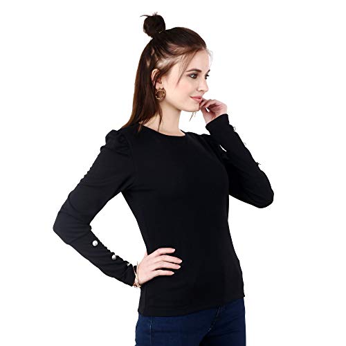 Image of POPWINGS Casual Solid Puff Button Long Sleeves Tops for Women || Summer Round Neck and Stylish Western Top for Women