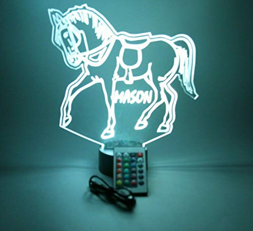 Horse Light Up Lamp Led Personalized Name Night Light Engraved Running Horses Rider Stallion Table Lamp, Our Newest Feature - It's Wow, With Remote, 16 Color Options, Dimmer, Free Engraved, Great Gift #TOP4