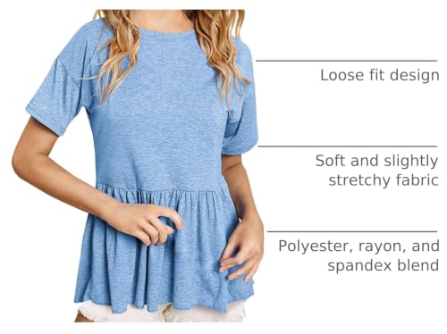 Image of Ebifin Girls Short Sleeve Tops Kids Peplum Babydoll T Shirts Tees 4-15Y | Girls T-Shirts, Crew neck Short Sleeve Shirts, Casual Tunic Tops, Cute Blouses, Summer Tees, Ruffle Hem, Loose fit
