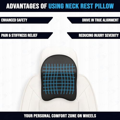 Image of Kingsway Car Accessories Large Headrest Seat Cushion, Universal Orthopedic Neck Rest Pillow, Memory Foam Pillow in Grey, Super Soft and Super Comfort Design for Sciatica Back Support, Pack of 1