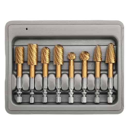 Image of 8Pack Carbide Burr Set (3 /8 & 1 /2 inch Diameter) with 1 /4 inch Hex Shank,Tungsten Carbide Rotary Burr Set for DIY Grinder Metal Wood Engraving Polishing Drilling Grinding Milling Cutting