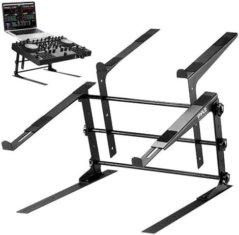 Pyle Portable Dual Laptop Stand - Standing Table with Adjustable Height, Ergonomic Design & Anti-Slip Prongs for DJ Mixer, Sound Equipment, Workstation, Gaming & Home Use - PLPTS38, Black