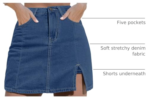 Image of luvamia Jean Skort Women High Waisted Stretchy Denim Mini Skirt Side Slit