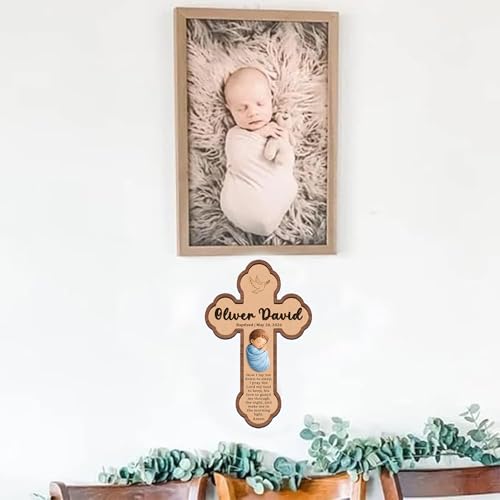 Image of Personalized Baptism Cross Wood Sign, Wooden Sign Baptism Gifts For Baby, Christening Gifts Crosses For Children, Baptized Cross Sign, Dedication Gift, Gift For Baby Boy /Girl - A9